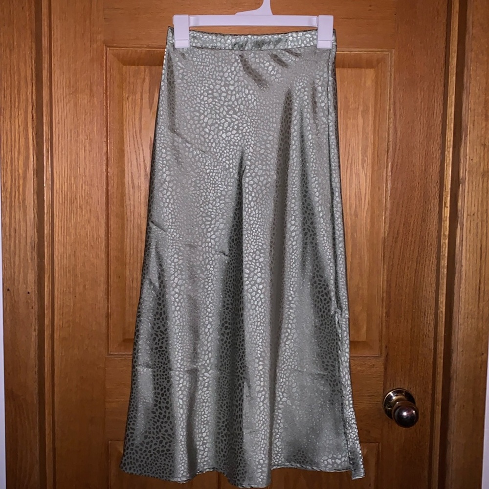 Green Satin Maxi Skirt
